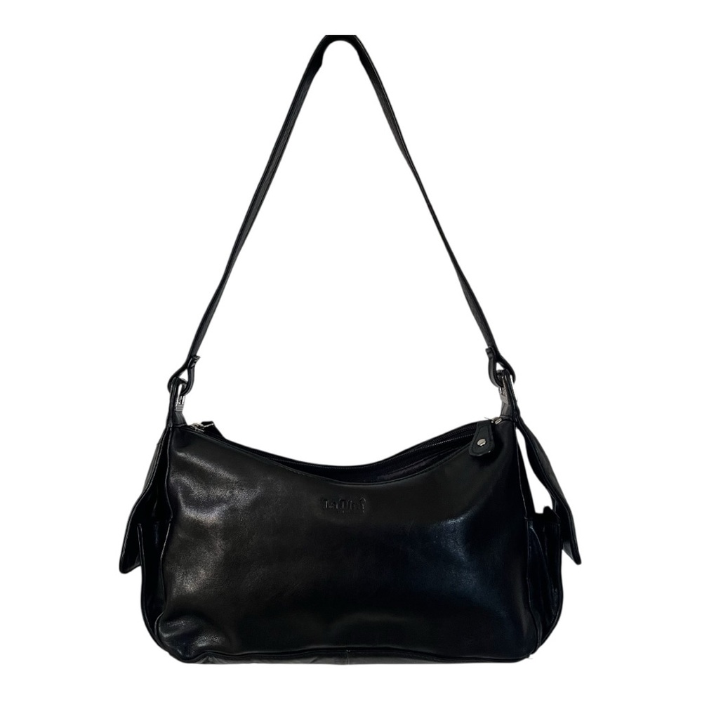La Diva NWOT Italian Design Soft Smooth Black Faux Leather Shoulder Bag